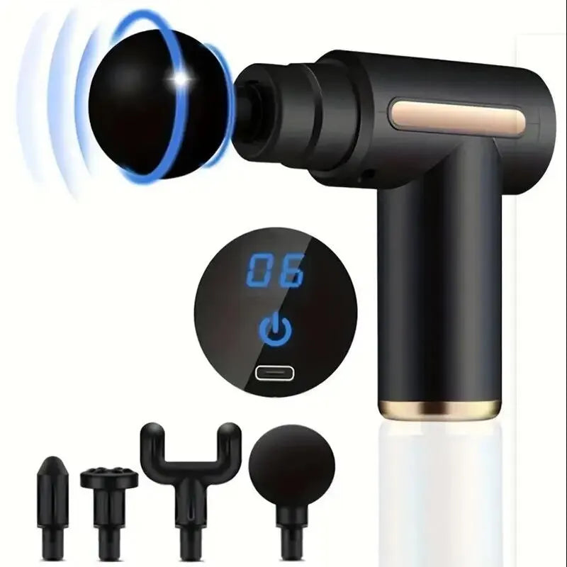 Mini-Massagepistole – Tiefengewebe-Massagegerät mit 4 Aufsätzen & LED-Anzeige | Für Rücken, Nacken & Ganzkörper
