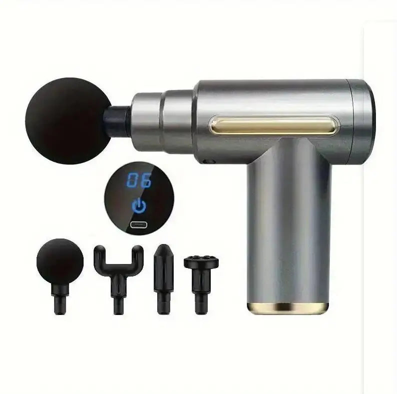 Mini-Massagepistole – Tiefengewebe-Massagegerät mit 4 Aufsätzen & LED-Anzeige | Für Rücken, Nacken & Ganzkörper