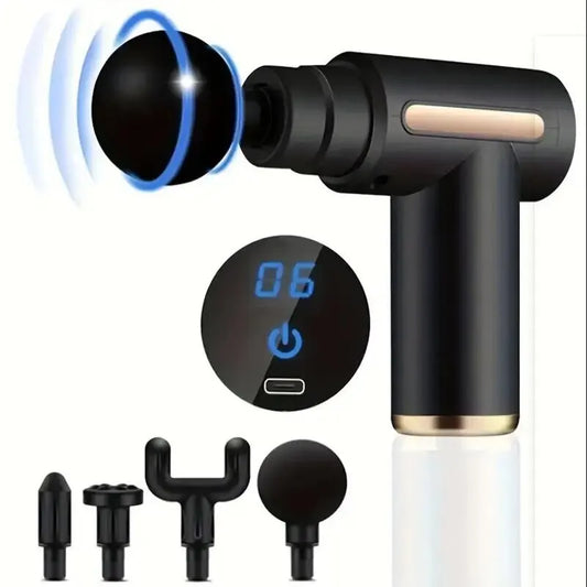 Mini-Massagepistole – Tiefengewebe-Massagegerät mit 4 Aufsätzen & LED-Anzeige | Für Rücken, Nacken & Ganzkörper